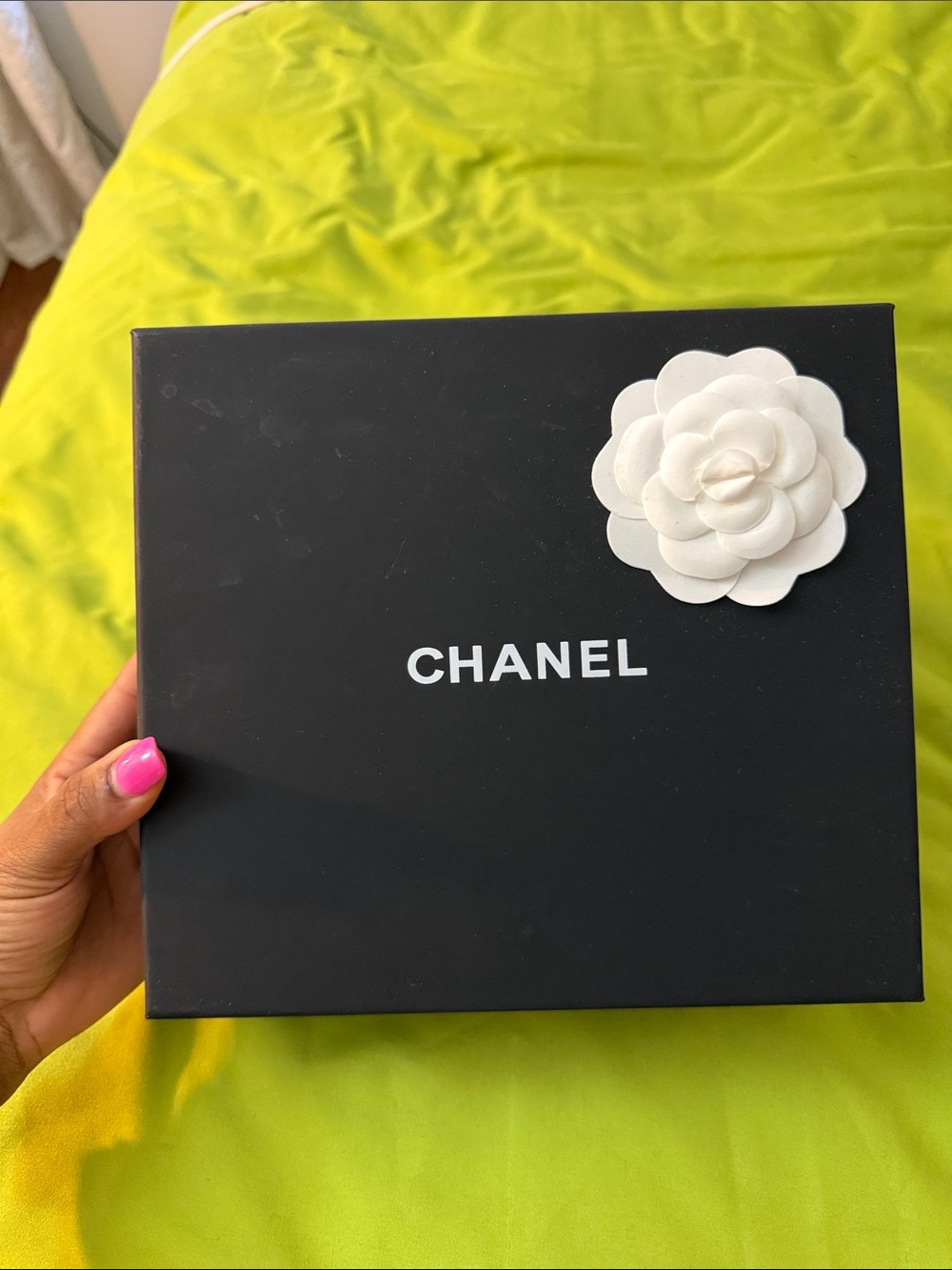 CHANEL Black Box with White Camellia Accent
